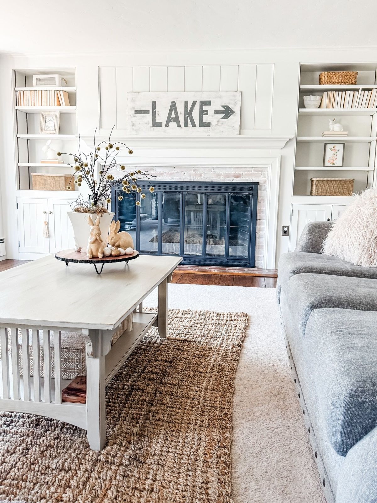 Lakeside living room with shiplap