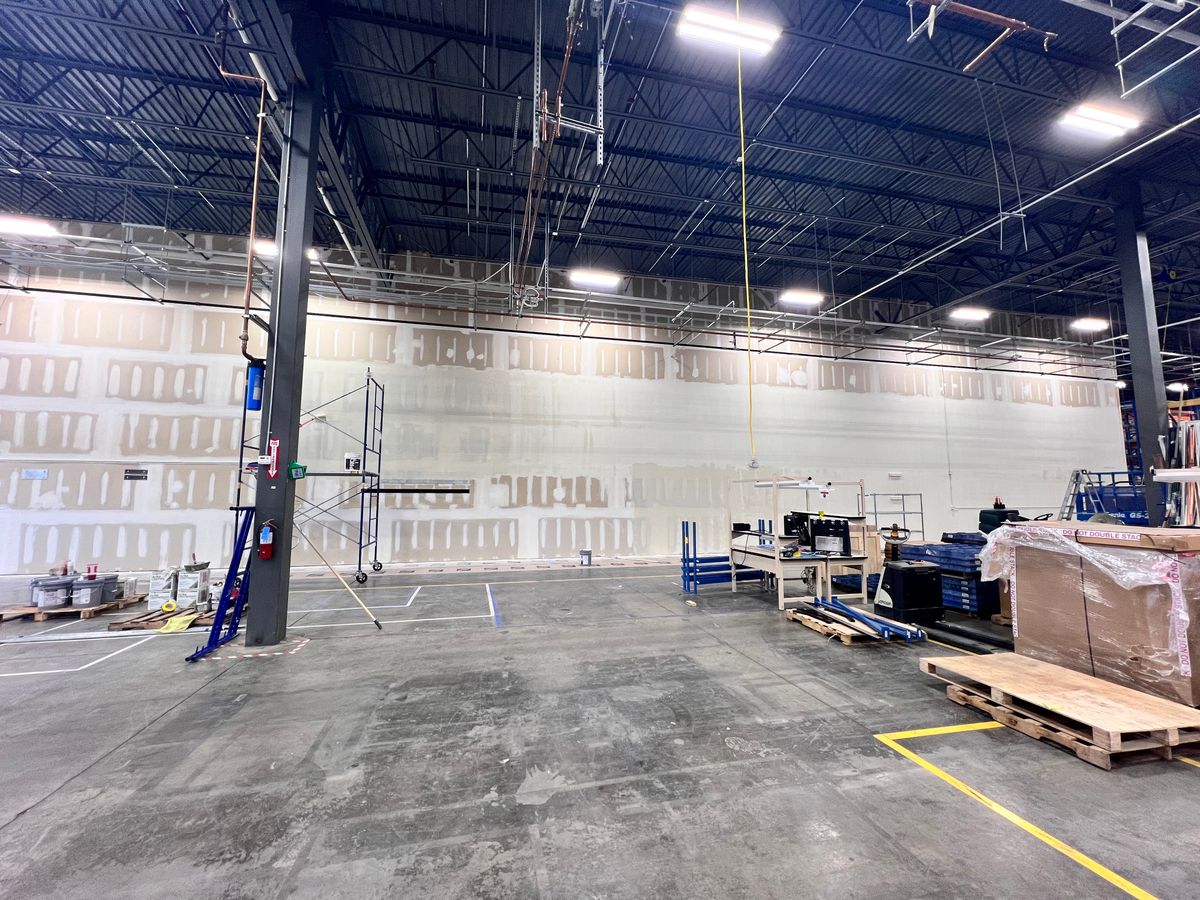 Warehouse bay before drywall finishing