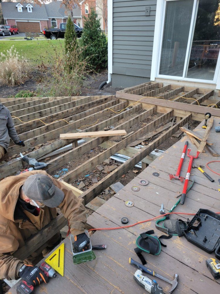 Finished multi-level composite deck with railing