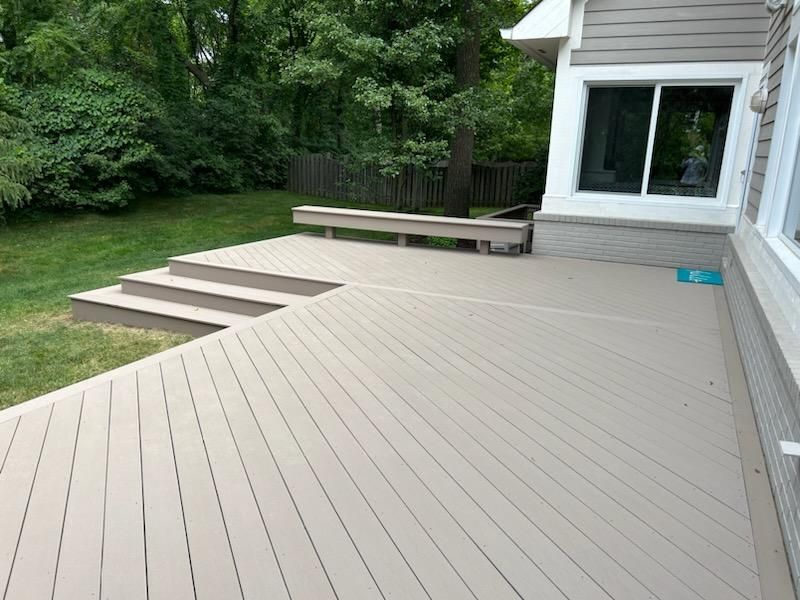Composite deck with cable railing overlooking a lake in Indianapolis