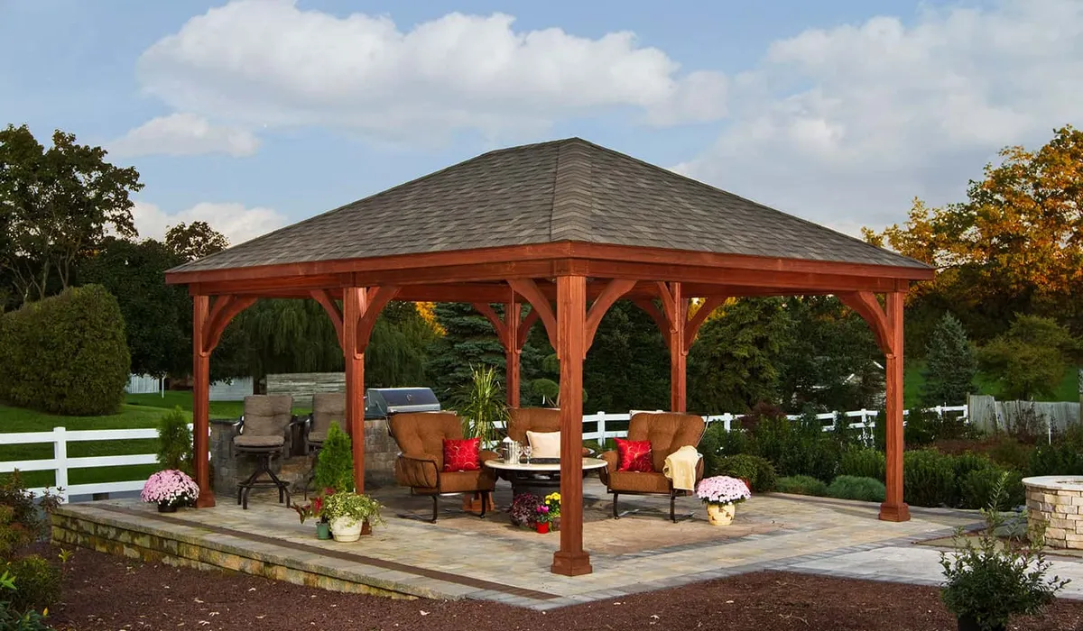 Stained wood pergola and patio