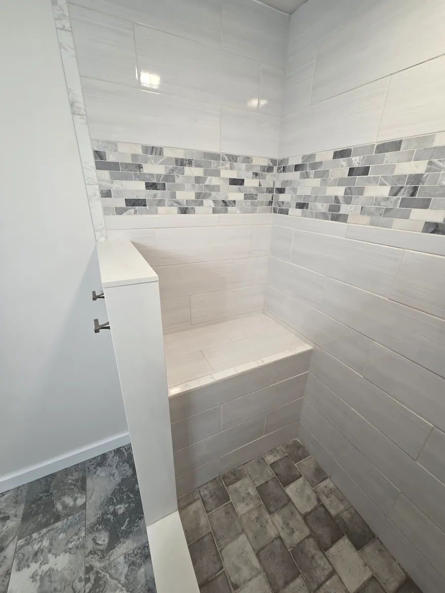 Custom tiled shower bench and surround