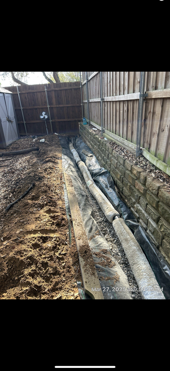 French Drain and Down Spout Drainage Systems for Light It Up AV and Turf in Keller, TX