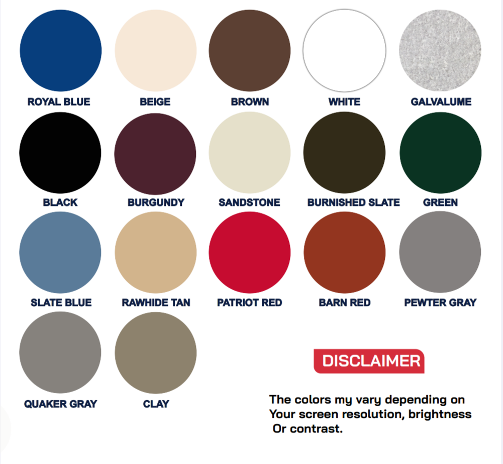 color chart for Majestic Carports  in Dallas, TX