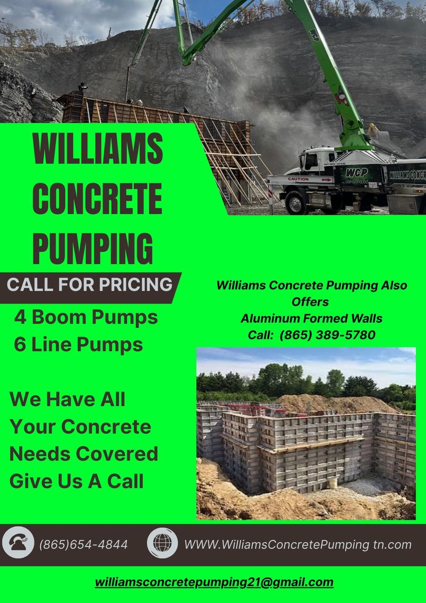 Line Pumping for Williams Concrete Pumping in Knoxville, Tennessee