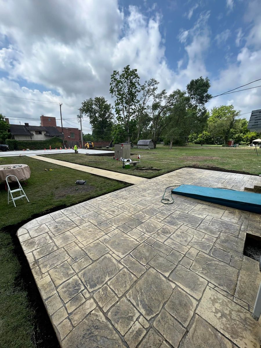 Stamped Concrete Installation for Macon Concrete LLC. in South Bend, IN