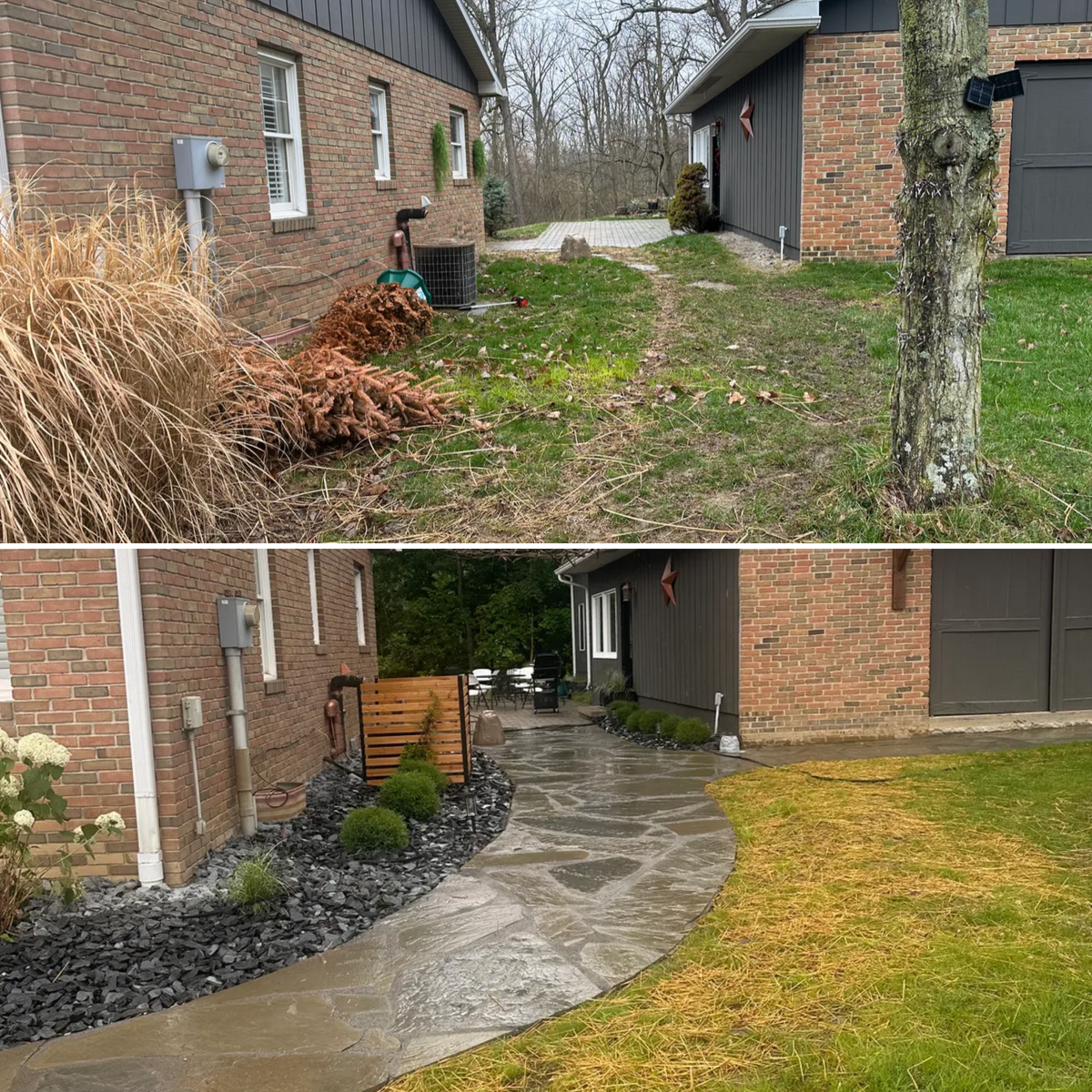 Flagstone Walkway Installation for Higgins landscaping LLC in West Jefferson, OH