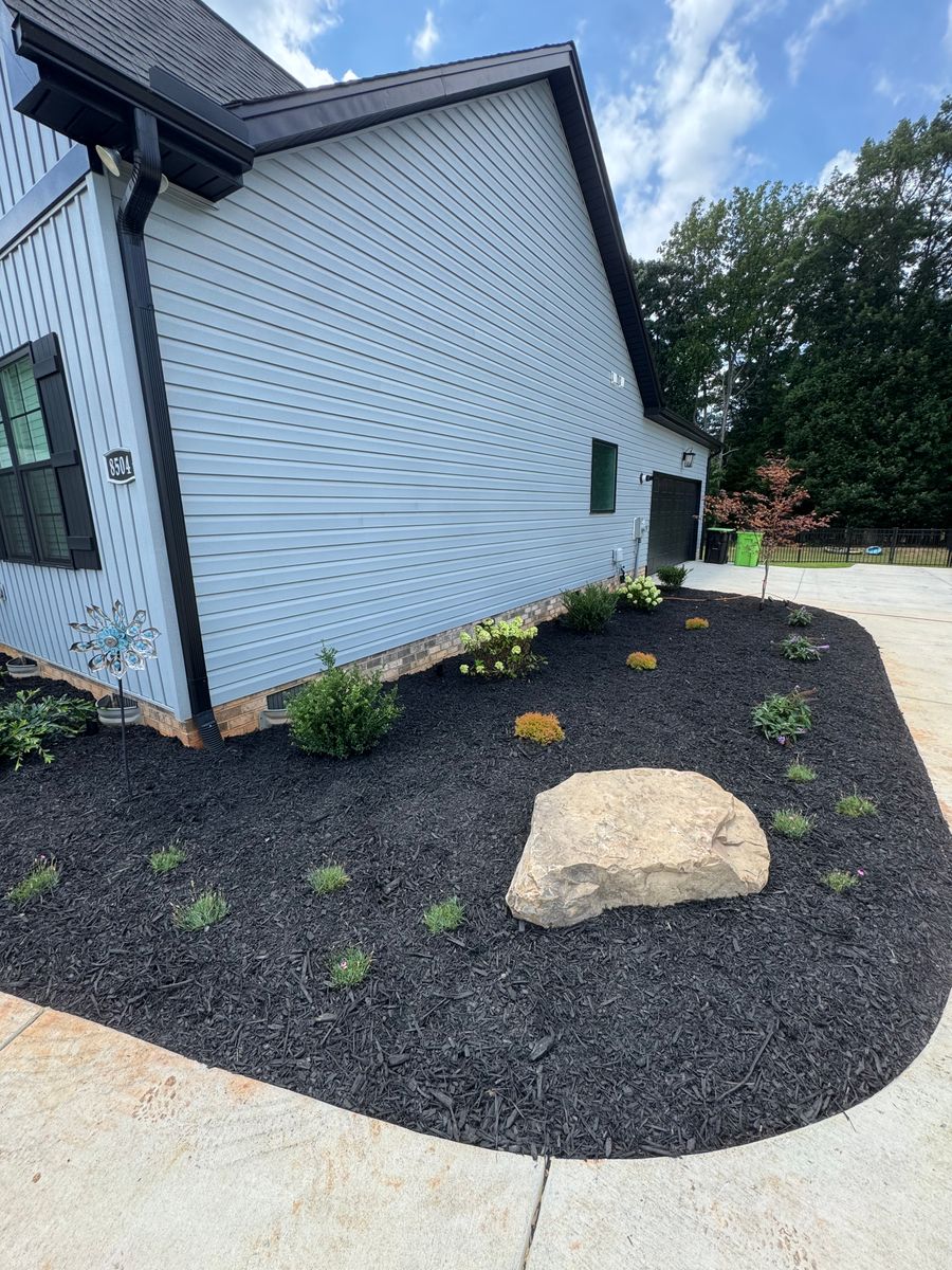 Mulch, River Rock and Pine Needle Installations for Malboeuf Landscaping, Inc in Kernersville, NC