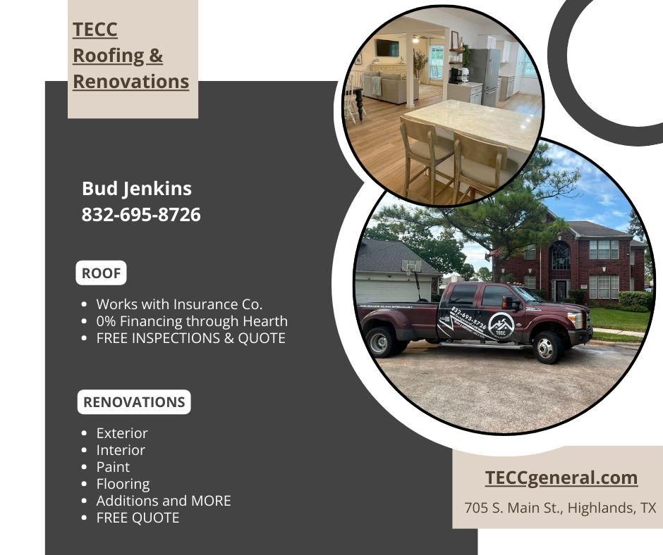Interior/Exterior Remodeling for TECC Roofing & Renovations in Harris County, TX