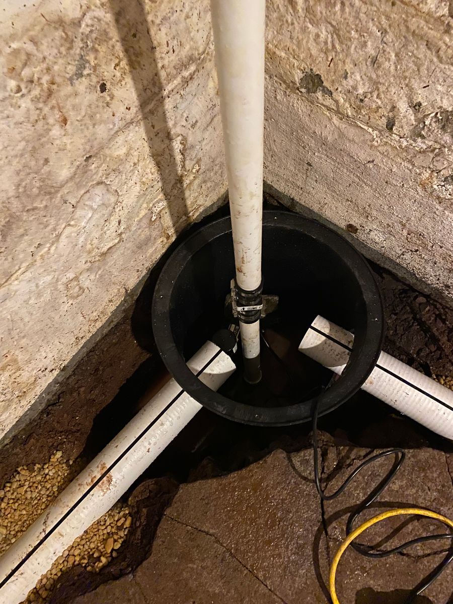 Basement waterproofing/interior and exterior French drainage system installation for Markey Masonry LLC in Phoenixville, PA