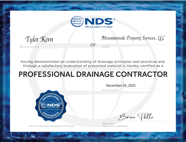 Drainage and Erosion Solutions for Mountainside Property Services LLC in Warrenton, VA