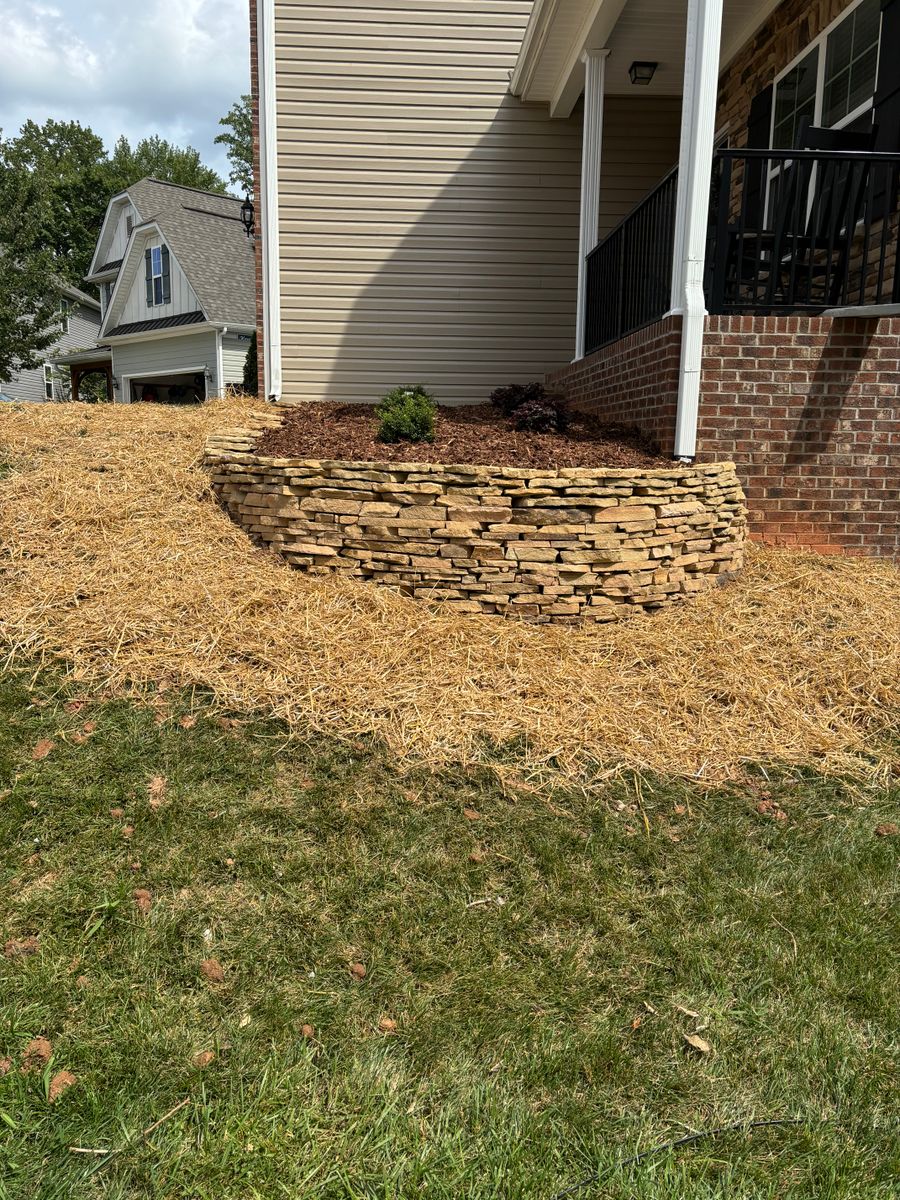 Mulch, River Rock and Pine Needle Installations for Malboeuf Landscaping, Inc in Kernersville, NC