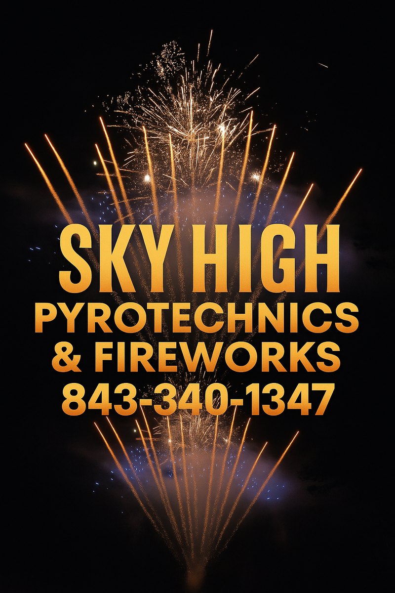 July 4th Party Foreworks Show for Sky High Pyrotechnics & Fireworks Serving South Carolina, Georgia and Delaware. Wedding fireworks display company, Fourth of July fireworks display, gender reveal fireworks display, near me, Myrtle Beach Charleston Horry County Georgetown County. in Horry County, SC