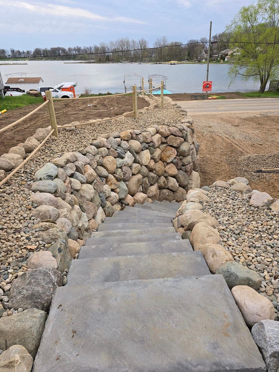 Retaining Wall Construction for Michiana Boulders Landscaping & Excavating in Granger, IN