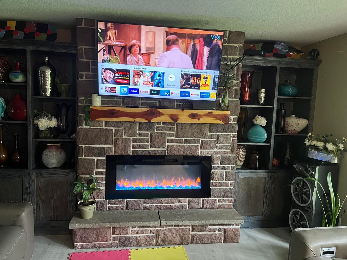 Fireplace and Stone on Chimney for CSR Tile Construction in Fridley, MN