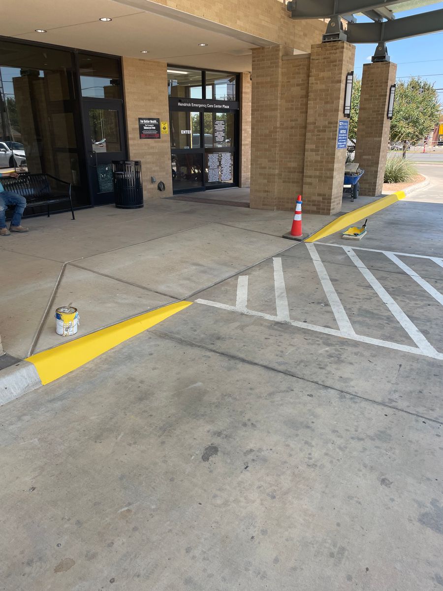 Commercial ADA Ramps, Sidewalk, Parking Bollards w/Signage, Curb/Gutter, Parking Lot Repair for Crete-Fleet in Abilene, TX