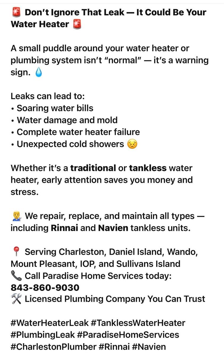 Plumbing Repairs for Paradise Home Services LLC in Charleston, SC