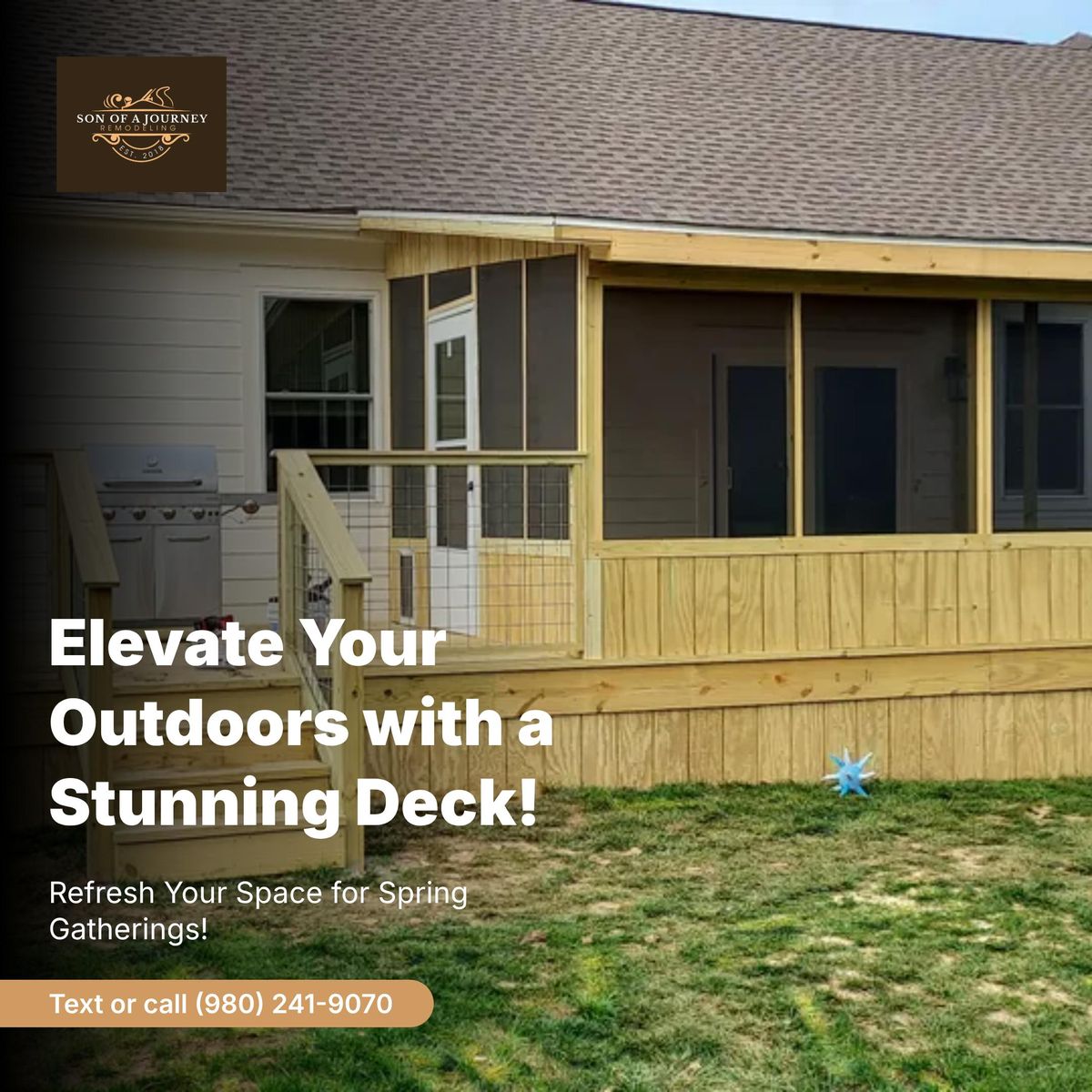 Deck Installation for Son of a Journey Remodeling in Dallas, NC