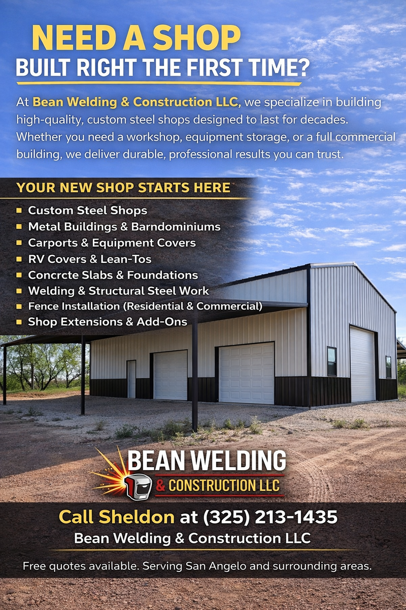 Metal Buildings for Bean Welding & Construction LLC in Ballinger, TX
