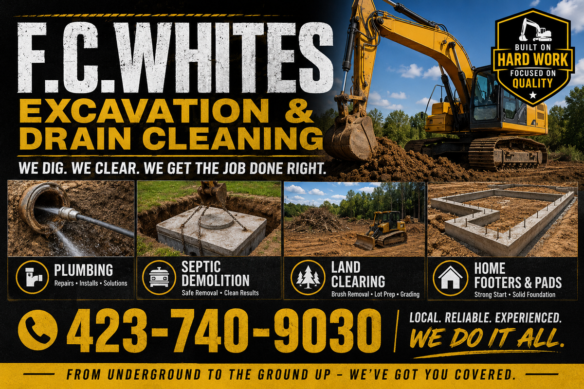 Site Grading for F.C. White’s Excavation & Drain Cleaning in Huntingdon, TN