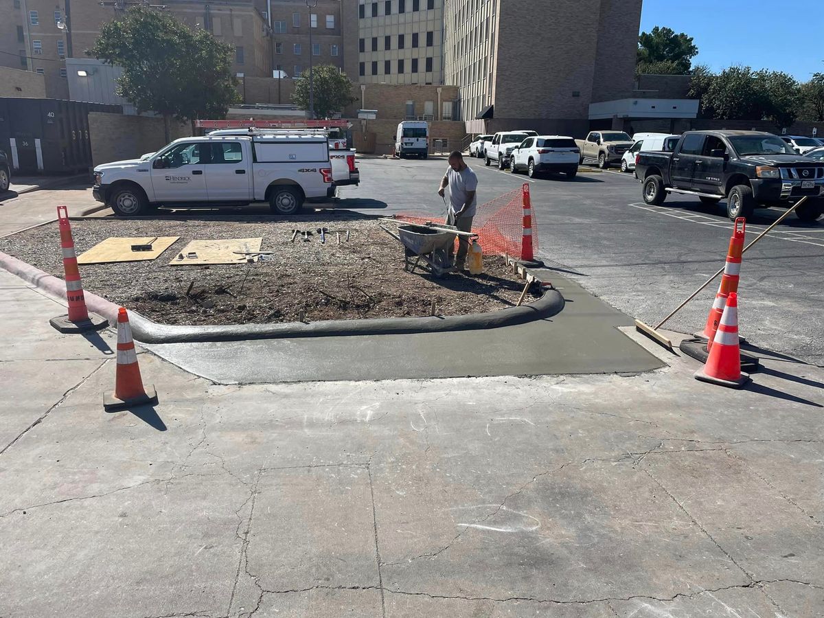 Commercial ADA Ramps, Sidewalk, Parking Bollards w/Signage, Curb/Gutter, Parking Lot Repair for Crete-Fleet in Abilene, TX