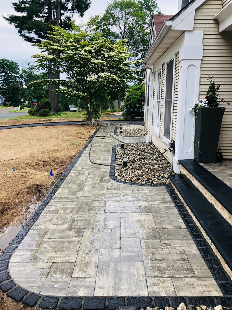 Paver walkway installation for Elyon Construction and Stoneworks LLC in Windsor, CT