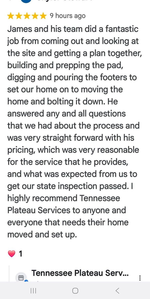 Mobile Home Anchoring for Tennessee Plateau Services LLC in Sparta, TN