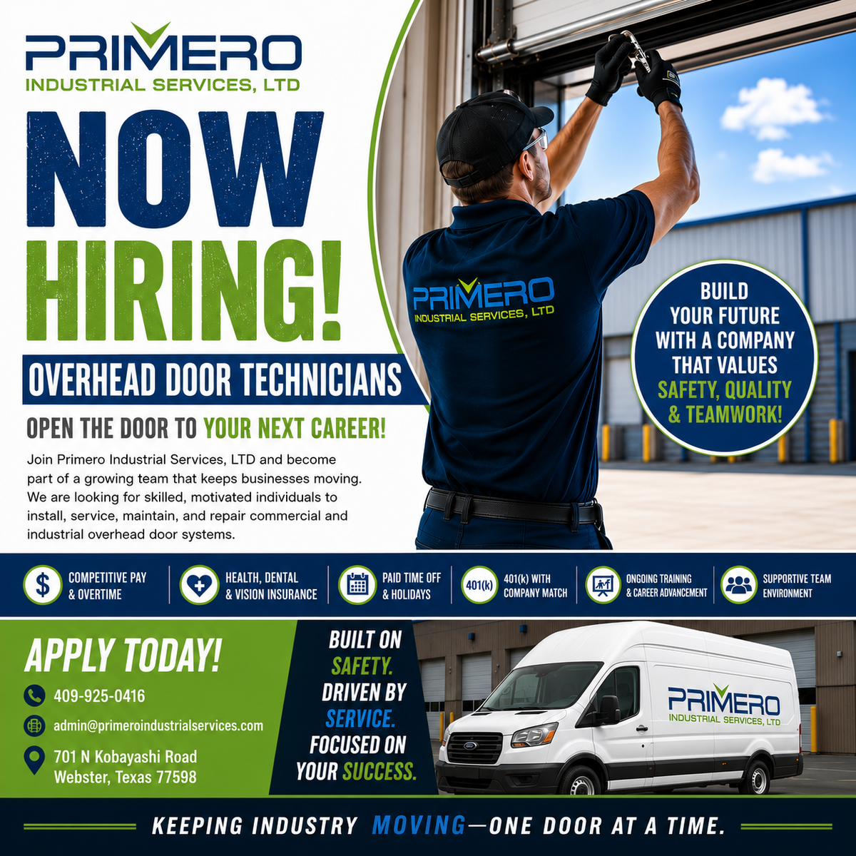 Door Services for Primero Industrial Services, LTD in Webster, TX