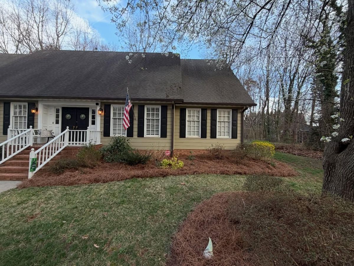 Mulching and pine needling for Holloway Yard Company in Greensboro, NC