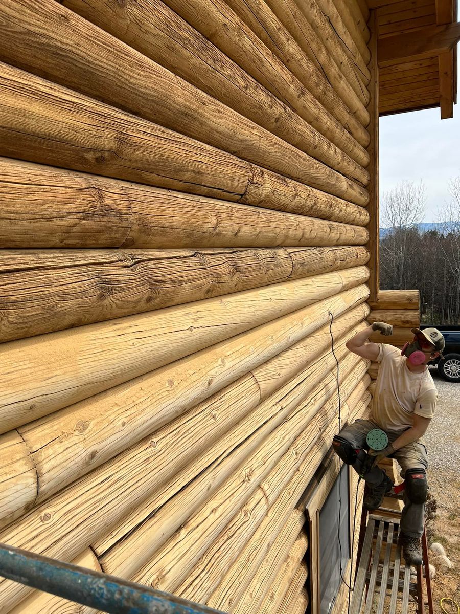 Sanding for True Blue Logworks LLC in Corvallis, MT