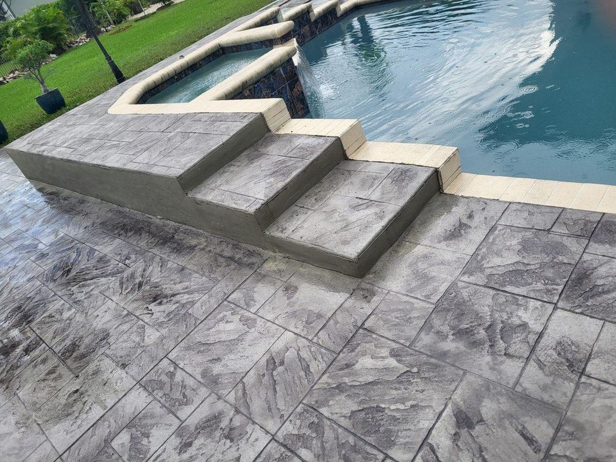 Pool Deck/ Patio for Beautiful and Affordable Stamped Concrete by Castilla Concrete Finish Design Corp in Sunrise, FL