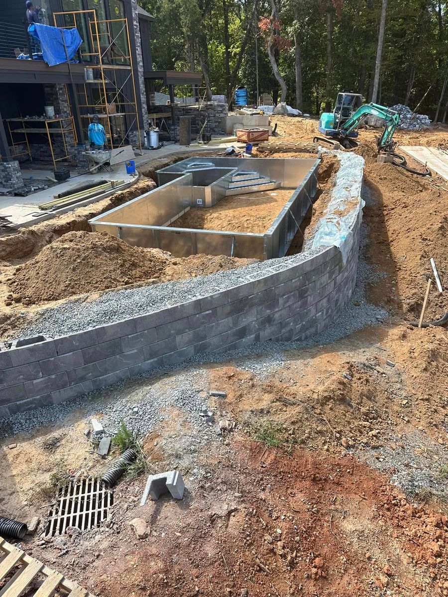 Retaining Wall Construction for ZRS Pools and Construction in Granite Falls, NC