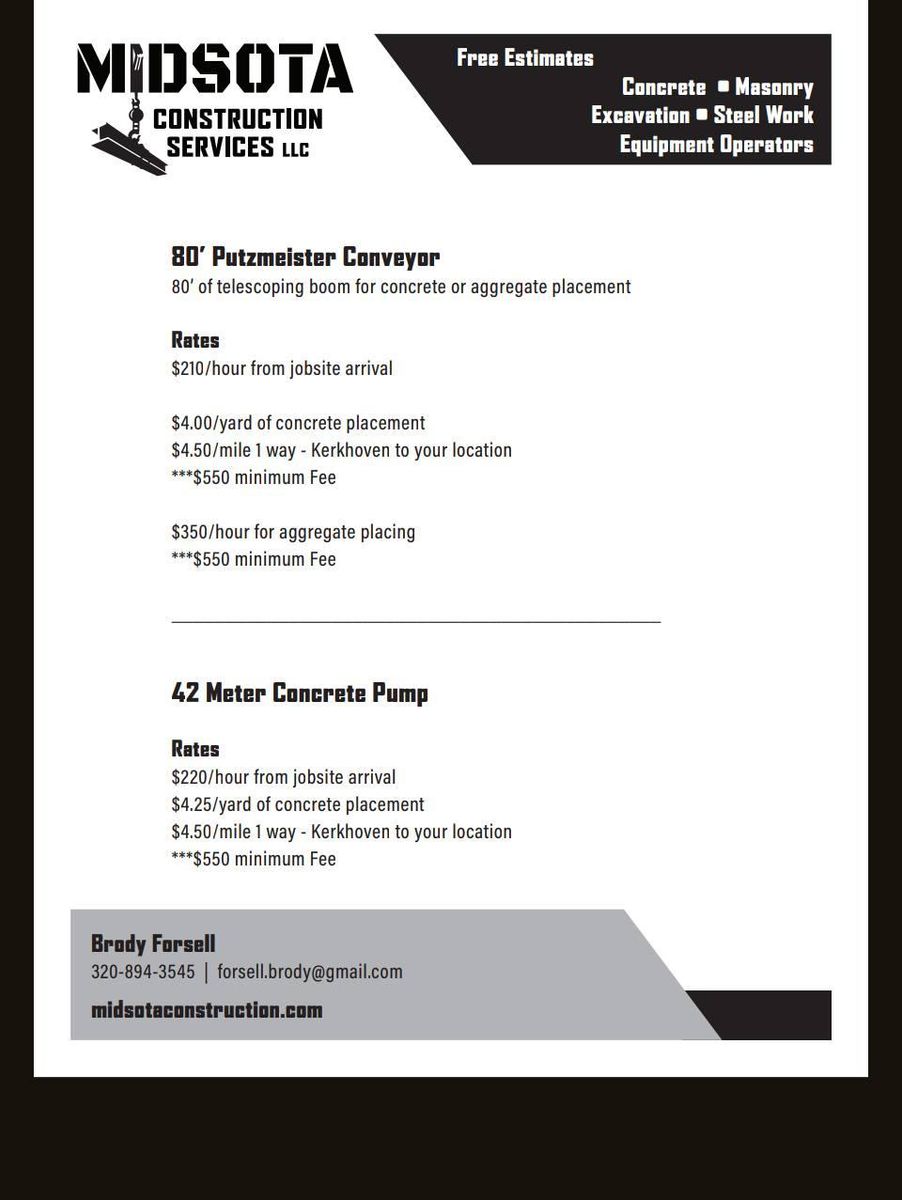 Concrete for Midsota Construction Services in Willmar, MN