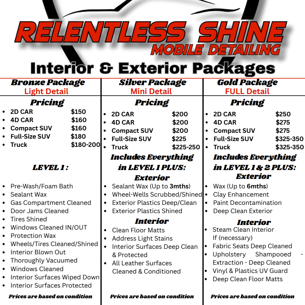 Exterior Package  for Relentless Shine Mobile Detailing in Calabash, NC