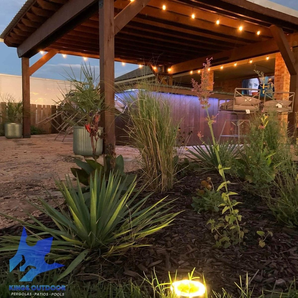 Landscape Lighting, Custom Flowerbed Design for Kings Outdoor in Amarillo, TX