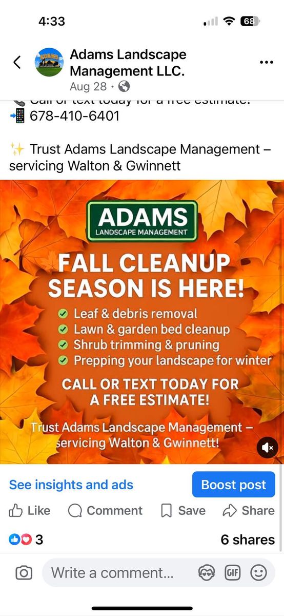 Fall and Spring Clean Ups for Adams Landscape Management Group LLC. in Loganville, GA