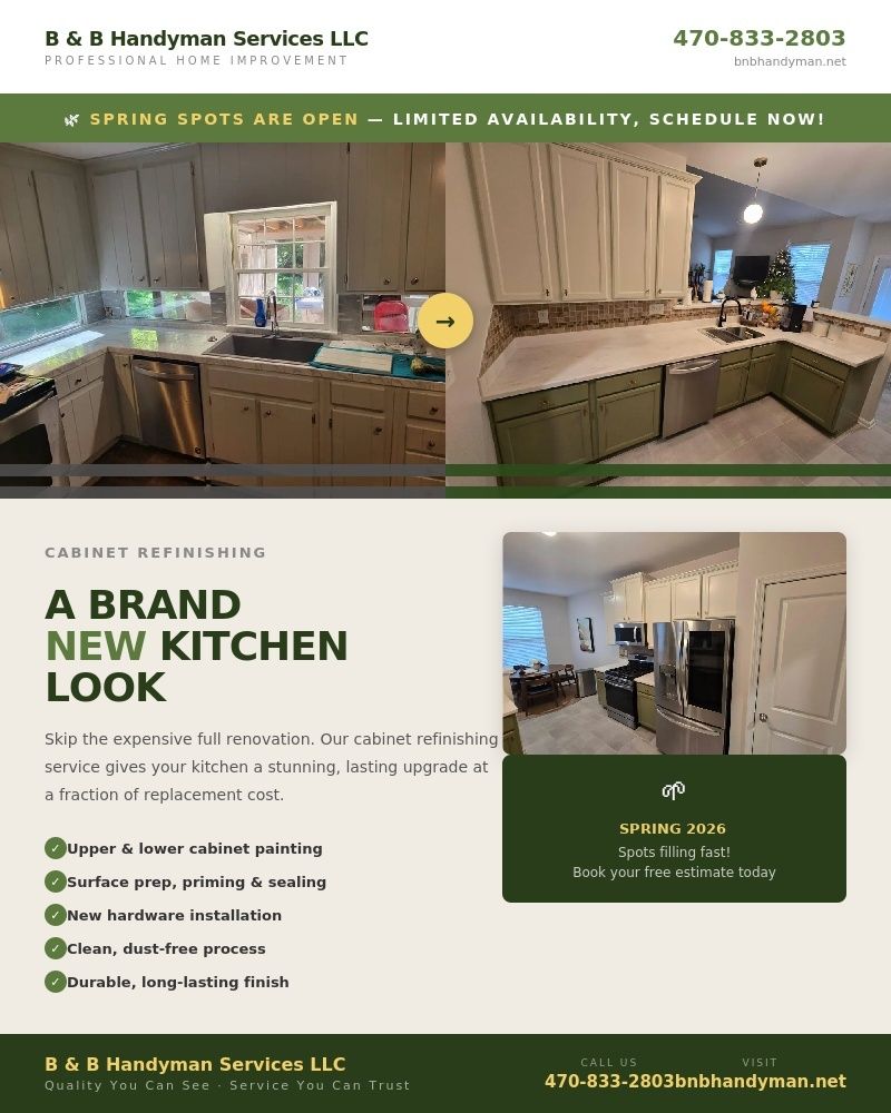 Kitchen and Cabinet Refinishing for B & B Handyman Services LLC  in Marietta, GA