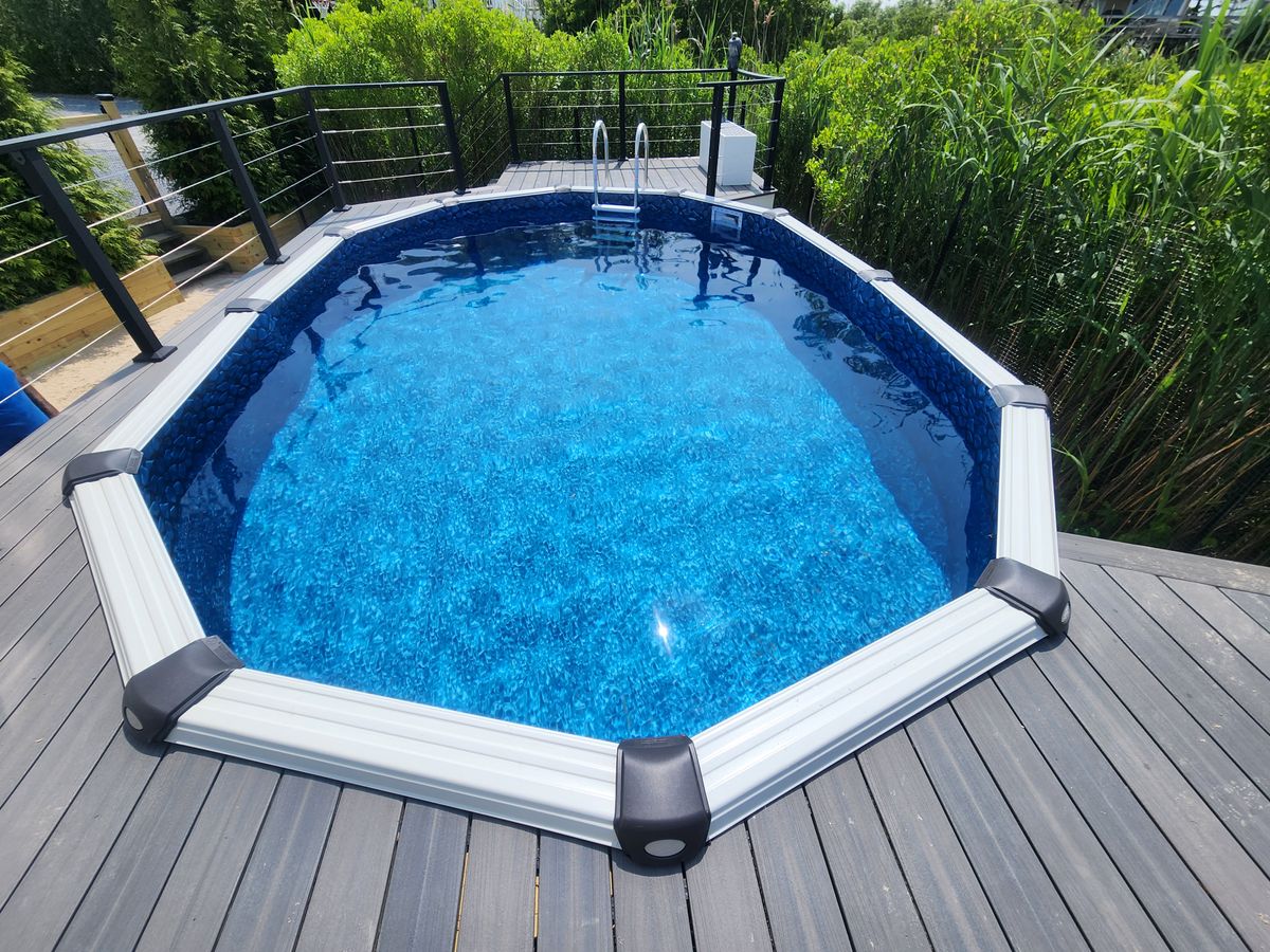 aboveground and semi-inground pool installation for GEM Pool Service in Long Island, NY