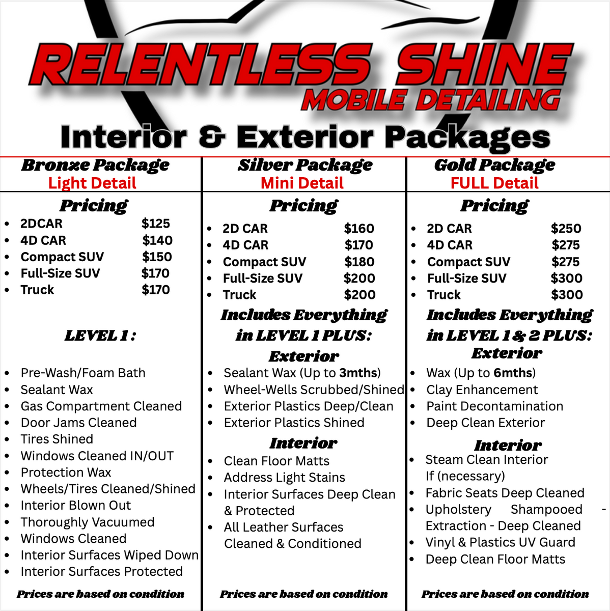 Exterior Package  for Relentless Shine Mobile Detailing in Calabash, NC