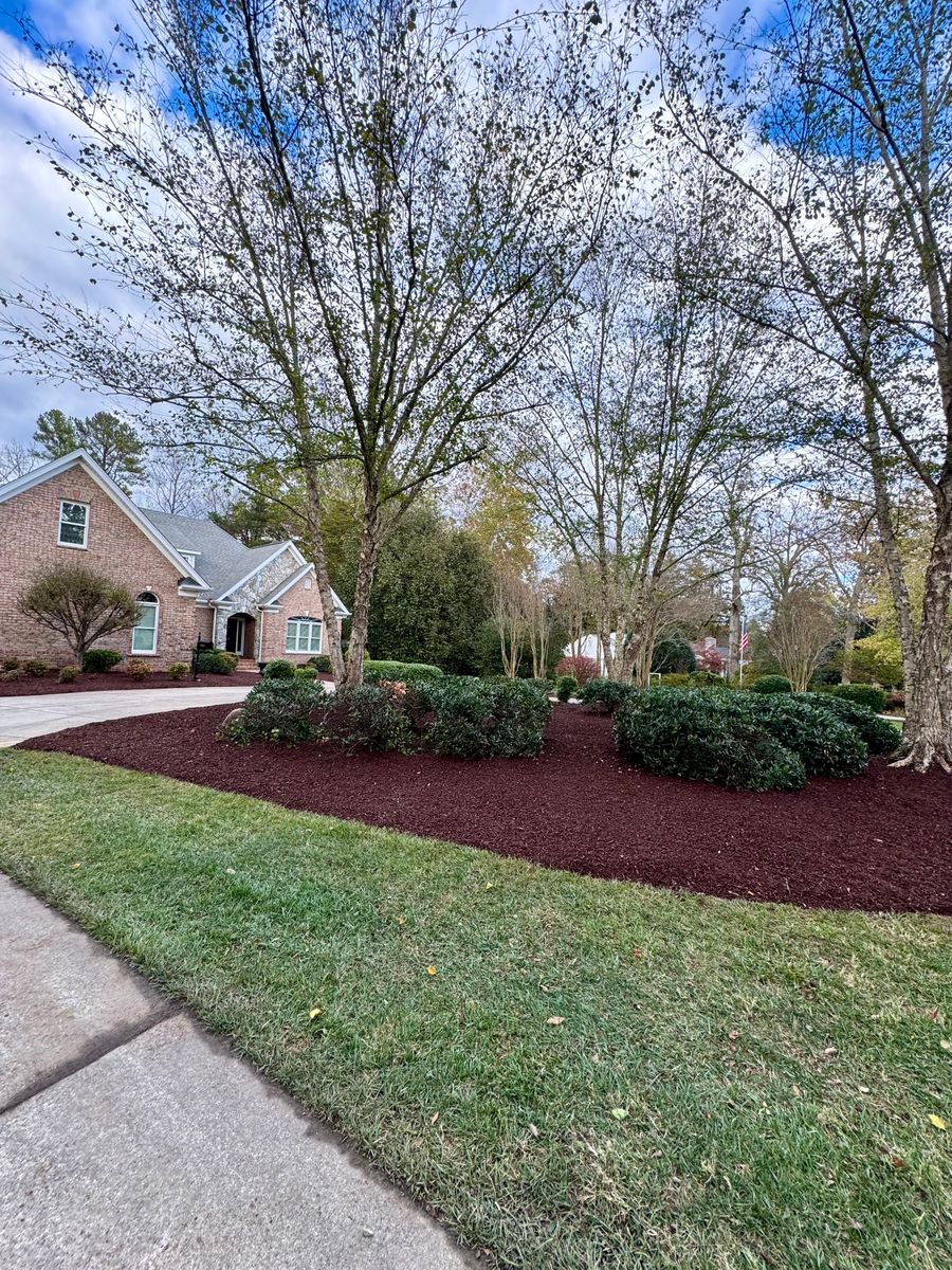 Mulch, River Rock and Pine Needle Installations for Malboeuf Landscaping, Inc in Kernersville, NC