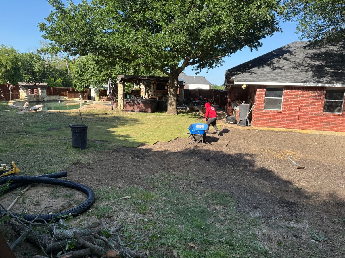 French Drain and Down Spout Drainage Systems for Light It Up AV and Turf in Keller, TX