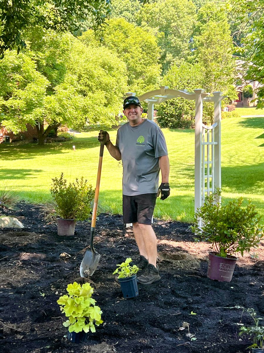 Mulch, River Rock and Pine Needle Installations for Malboeuf Landscaping, Inc in Kernersville, NC