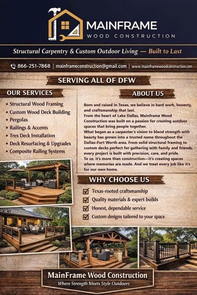 Custom Wood Deck Building for Mainframe Wood Construction in Lake Dallas, TX