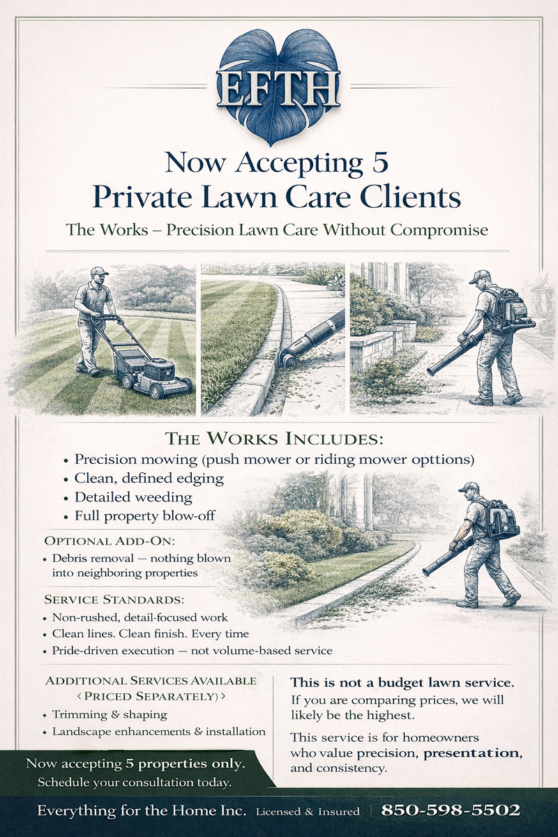 Bi-weekly lawn service/ Property Clean ups for Everything for the Home Inc. in Destin, FL