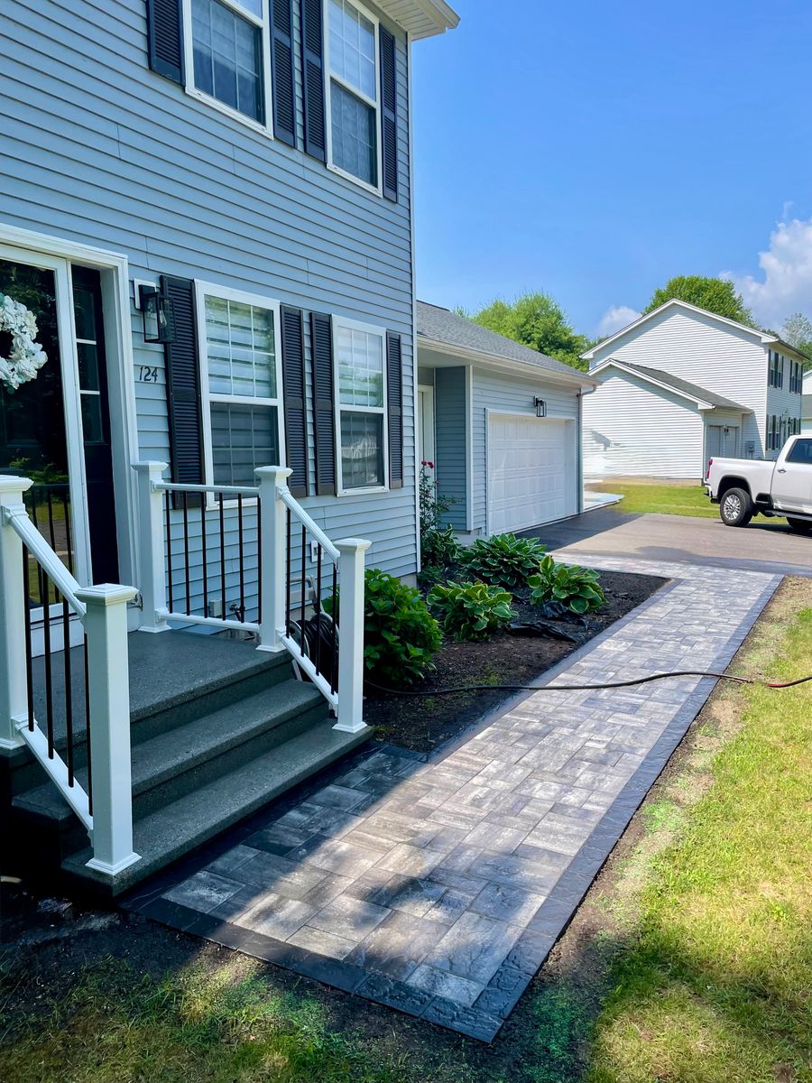 Paver walkway installation for Elyon Construction and Stoneworks LLC in Windsor, CT