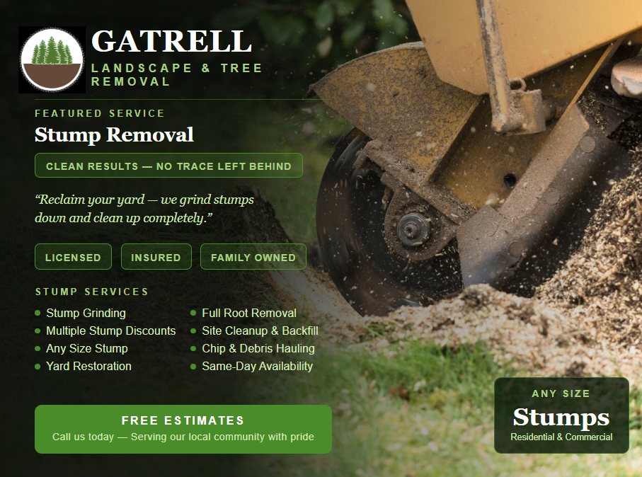 Stump Removal for Gatrell Landscape & Tree Removal in Bluff City, TN
