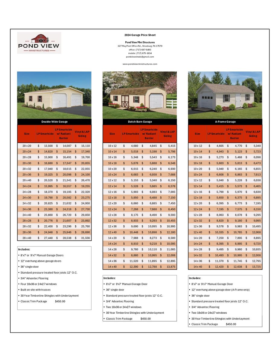Garages for Pond View Mini Structures in  Strasburg, PA