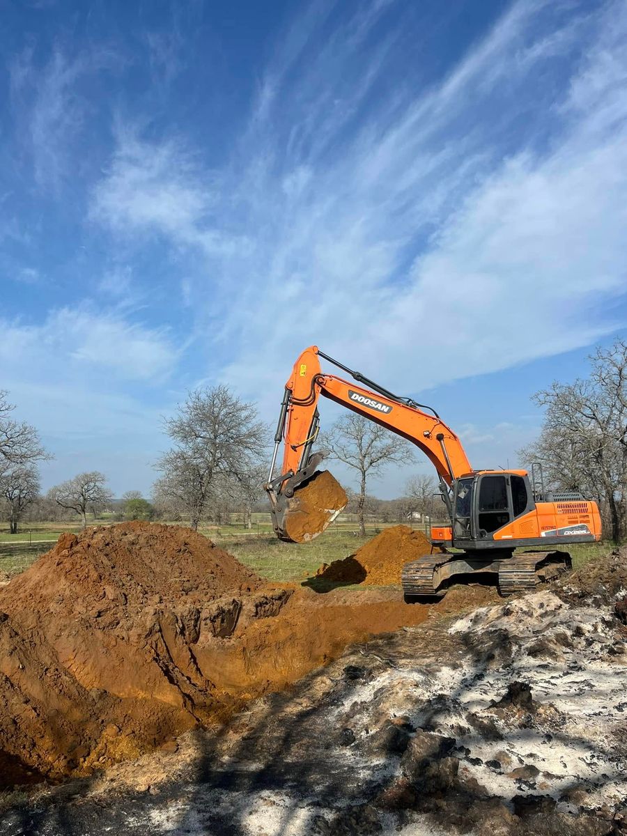 Excavation and site prep for South Prairie Construction in South Bend, TX