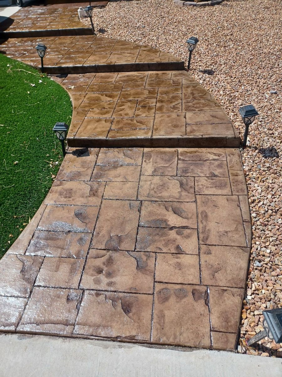 Stamped Concrete walkways for Oasis Landscaping LLC  in El Paso, TX