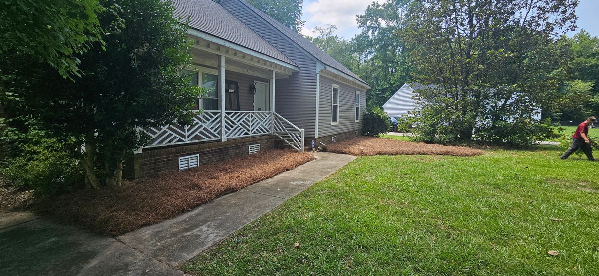 Mulch/pine Straw Installation for Natures Accent in Wilson, NC